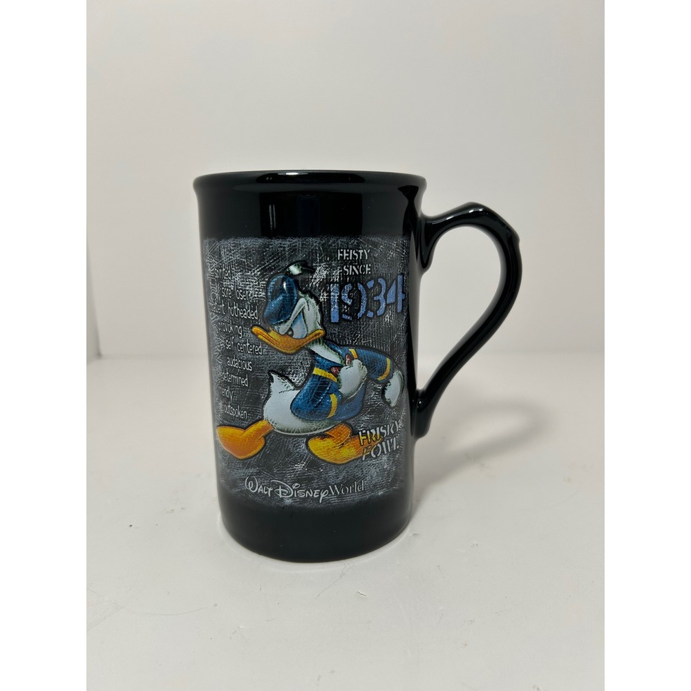 Walt Disney World Donald Duck Feisty Since 1934 Black Ceramic Coffee Mug 16oz‎